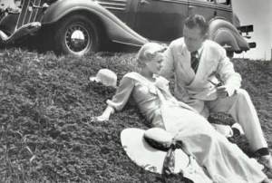 Blk/Wht photo old-fashioned couple on a date.