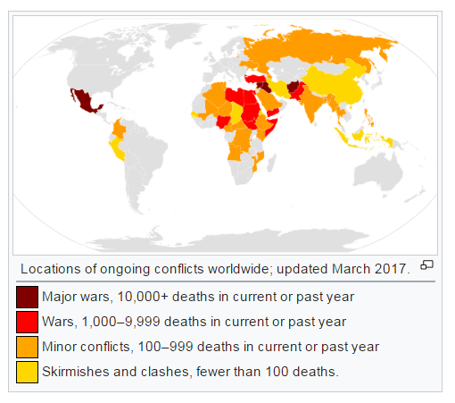 Locations of ongoing conflicts worldwide; updated March 2017. - Wikipedia