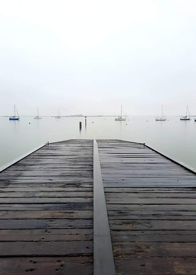 Empty Dock on a foggy, dreary day