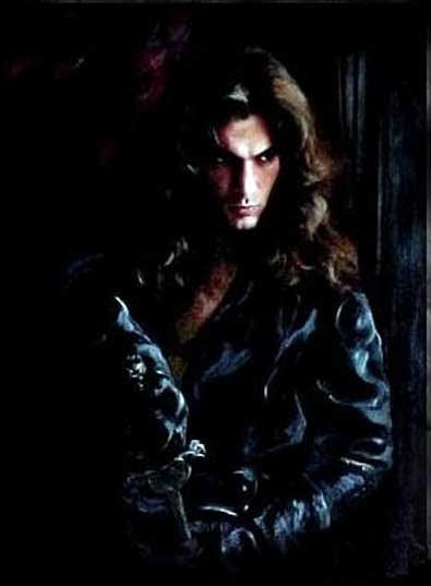 Dark lord unsheathing sword from scabbard.