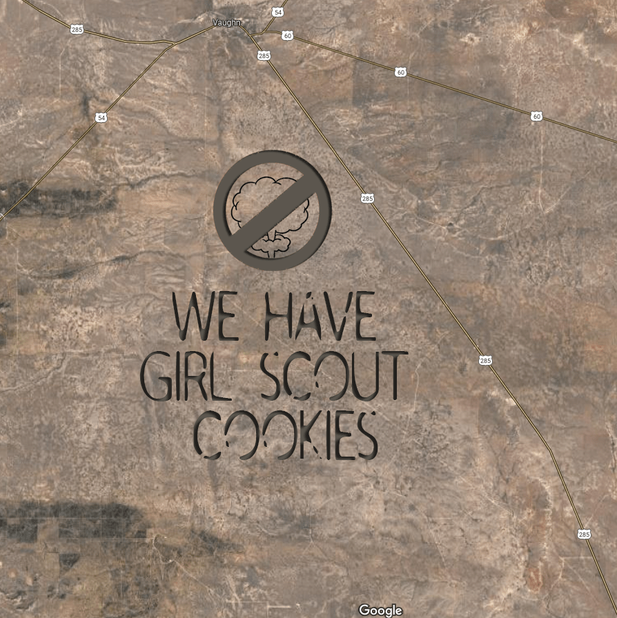 Don't bomb us! Rescue us! We have Girl Scout cookies!