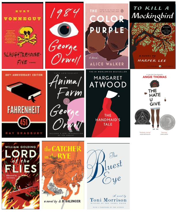 Photo of covers of some of the many books that have been banned. 