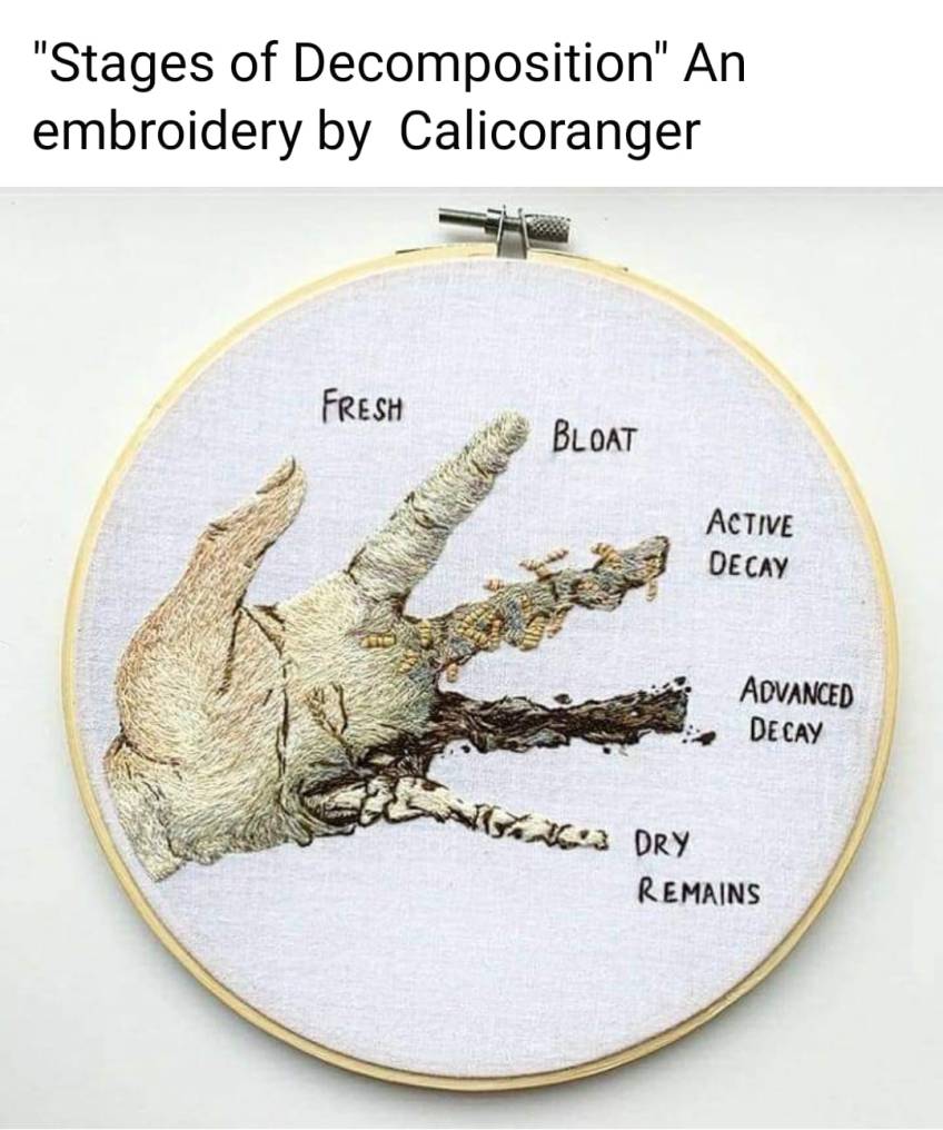 "Stages of Decomposition" embroidery by Calicoranger