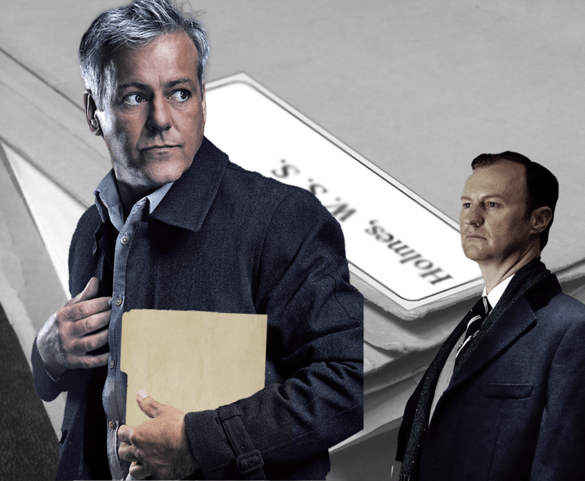 Greg and Mycroft against background of folders