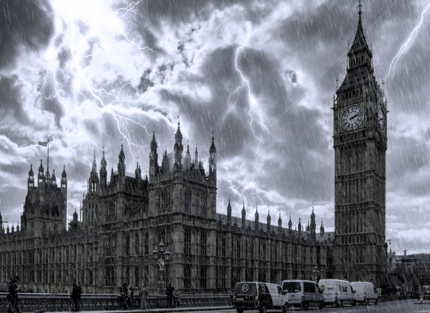 Photo of thunderstorm over London's Parliament featuring Big Ben