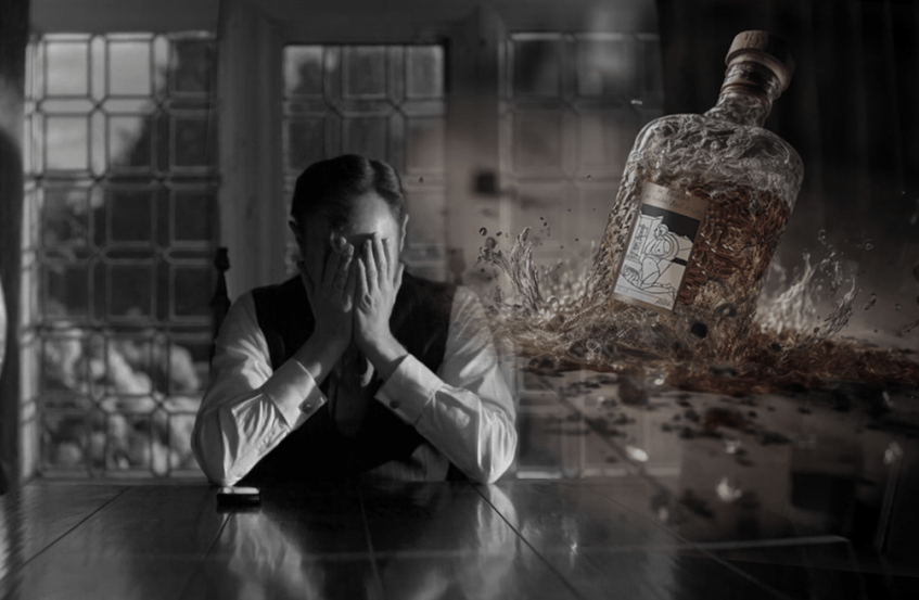 A distraught Mycroft sits at the dining table thinking of his loss.