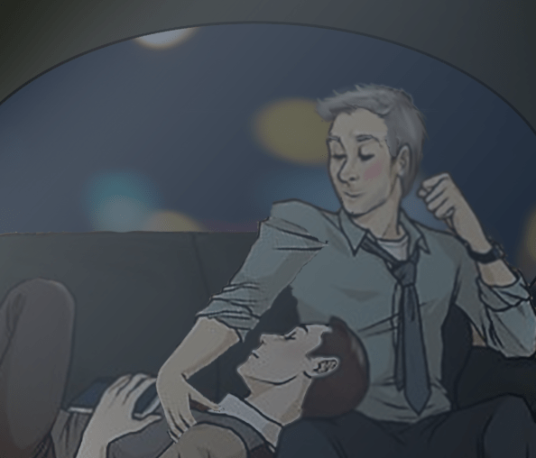 Mycroft asleep in Greg's lap in the sedan.